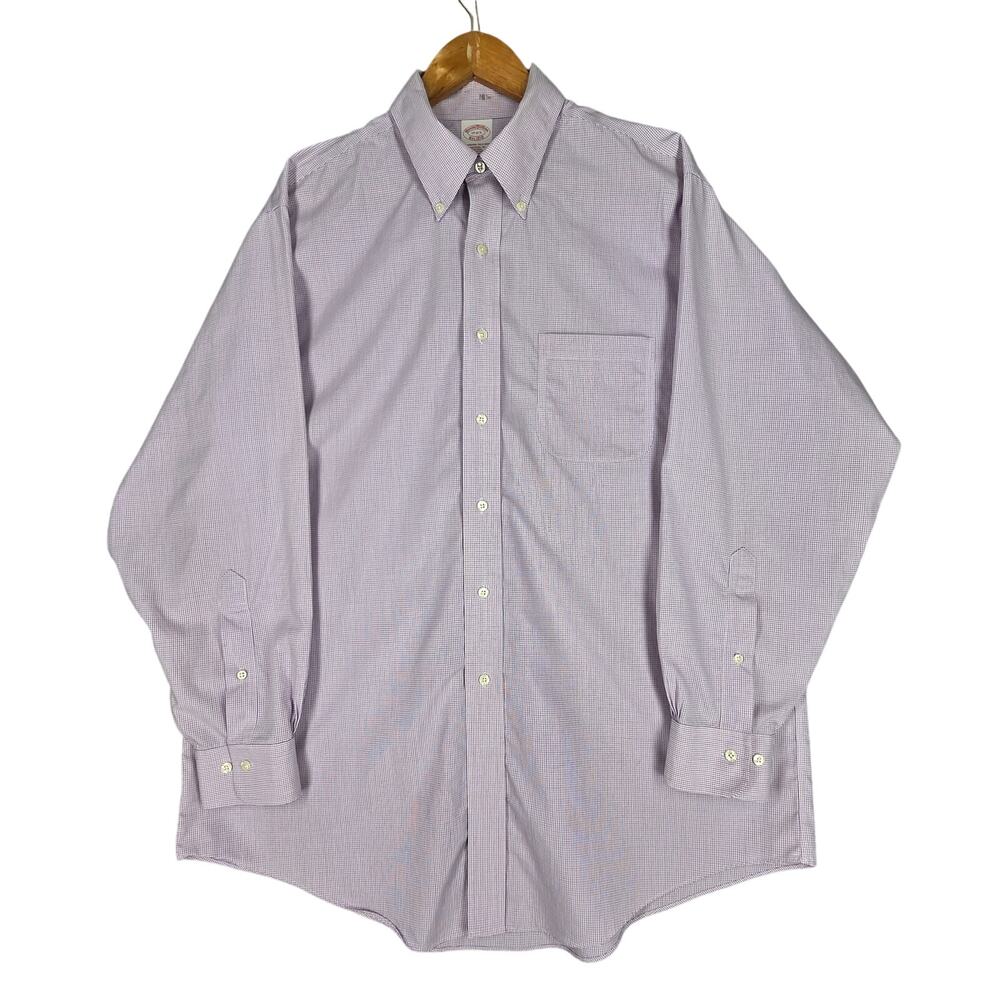 BROOKS BROTHERS MEN'S MAKERS DRESS SHIRT – PURPLE CHECK – SIZE 17.5‑37 – CLASSIC
